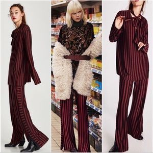Zara Trafaluc Maroon and Black Striped Trousers